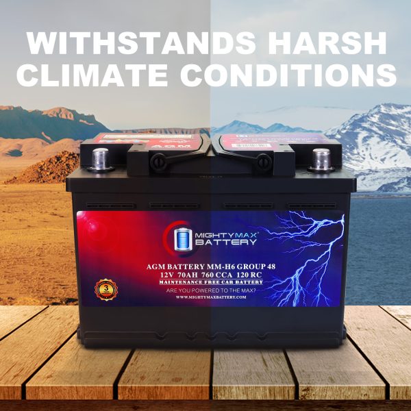 MM-H6 Start and Stop Car BCI Group Size 48 12V 70 AH, 120RC, 760 CCA Rechargeable AGM Car Battery
