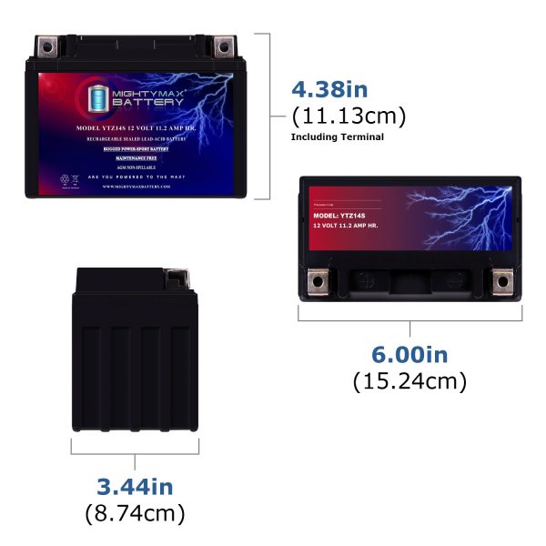 YTZ14S -12 Volt 11.2 AH, 230 CCA, Rechargeable Maintenance Free SLA AGM Motorcycle Battery