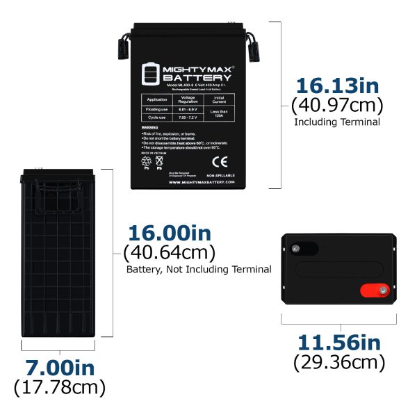 ML400-6 - 6V 400 AH, Internal Thread (INT) Terminal, Rechargeable SLA AGM Battery
